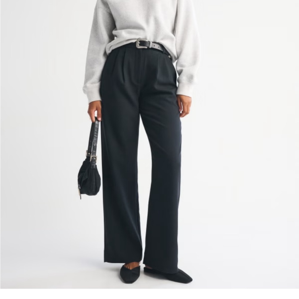 Abercrombie & Fitch Black High-Rise Wide-Leg Trousers - Curve Love Short